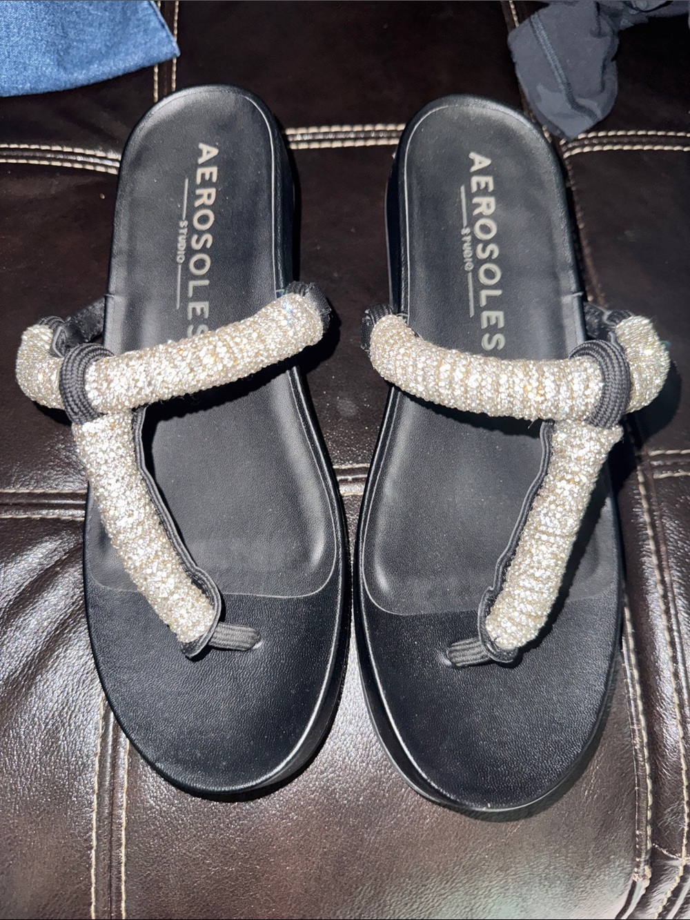AEROSOLES Black Sandals with Sparkling Beaded Straps brand new
